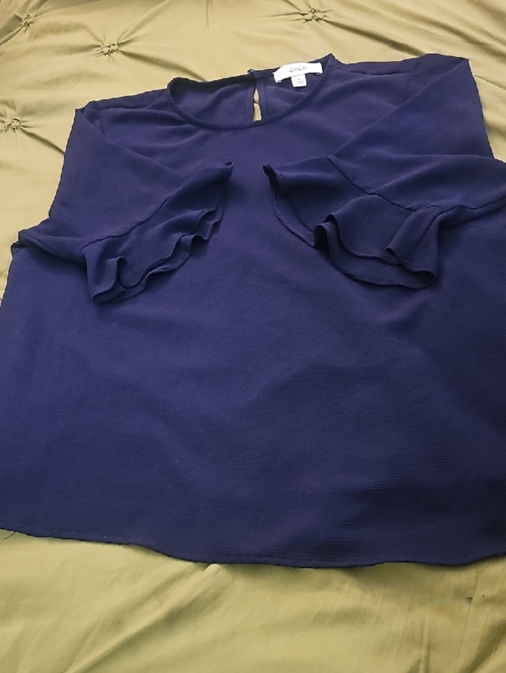 CeCe Navy Ruffle-Sleeve Blouse